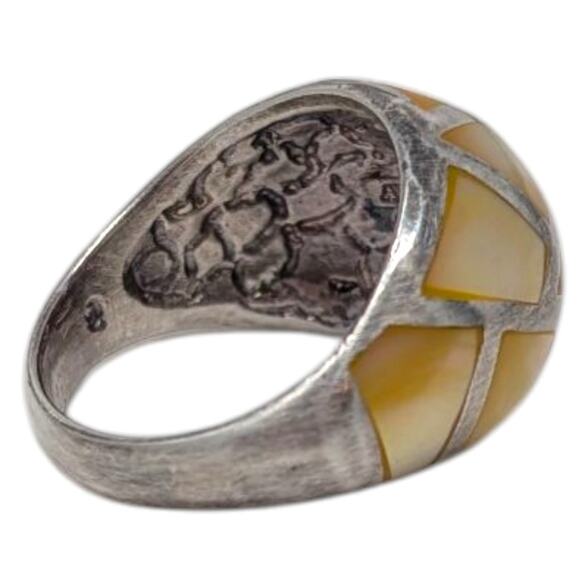 925 Sterling Silver & Mother of Pearl Mosaic Dome Ring – Size 8.5, 11.48g - Picture 4 of 6